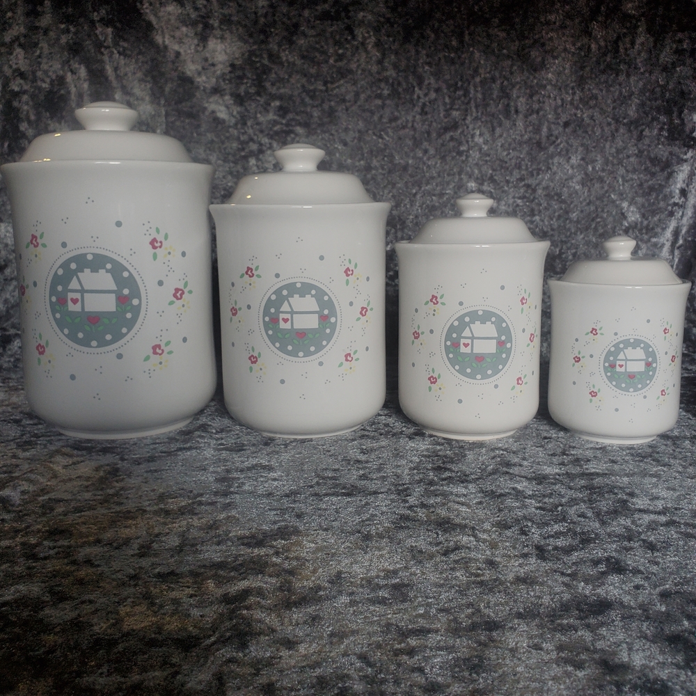 Towle VTG 80's Home & Flowers Farmhouse Canister Set
